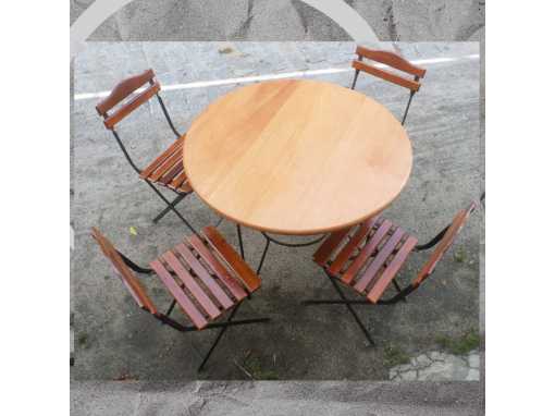 Conjunto Mesa Com 4 Cadeiras Ferro E Madeira